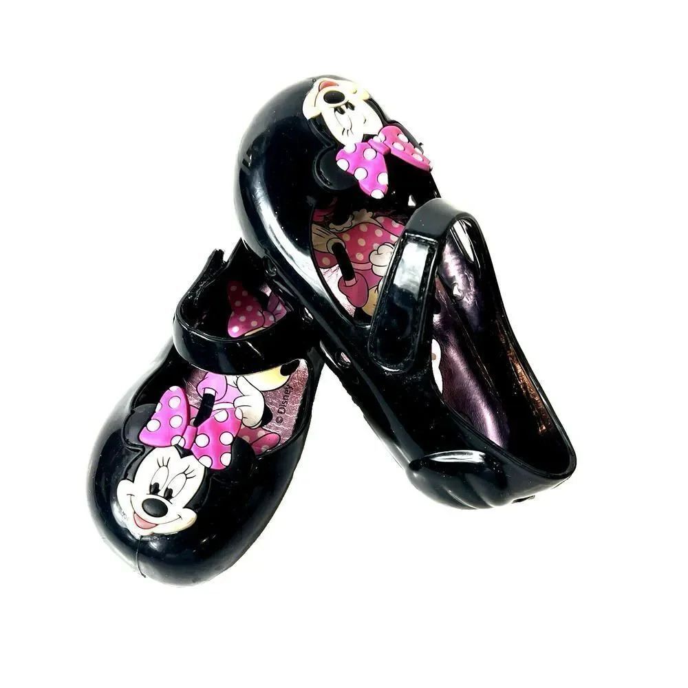 Disney Minnie Toddler Girls Sz 7/8 Snap Black Rubber Dress/Casual Mary Jane Shoe